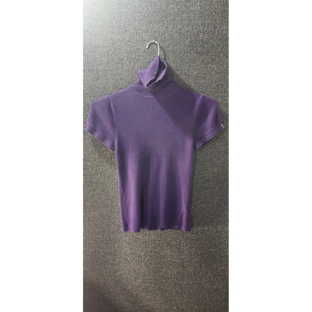 Apt. 9 Purple Ribbed Short Sleeve Turtleneck Sweater Petite Medium Cotton Blend